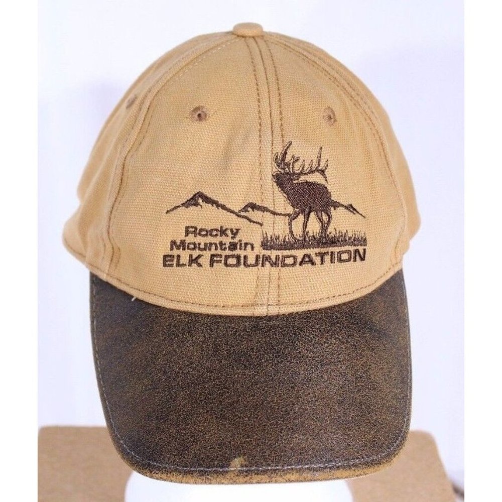Rocky Mountain Elk Federation Adjustable Trucker Hat Ball Cap Tan Brown